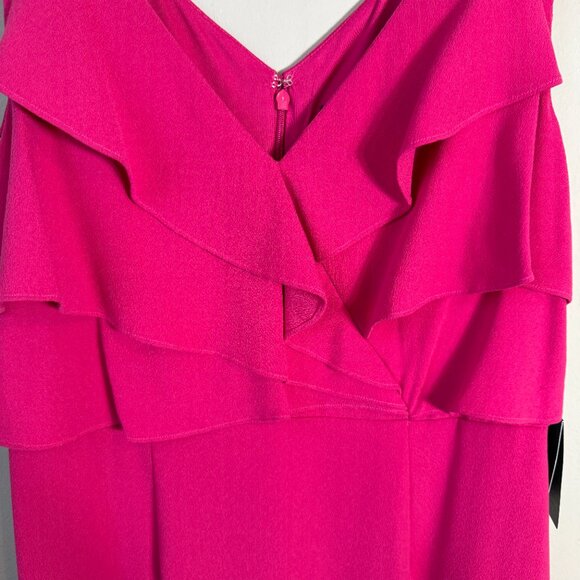 Adrianna Papell Ruffle Crepe Maxi Gown Women's 10 Pink Formal Dress Party NWT - Picture 7 of 16